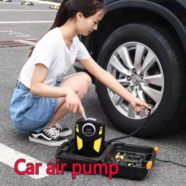 Car tire pump with gauge portable quick inflation motorcycle car tire