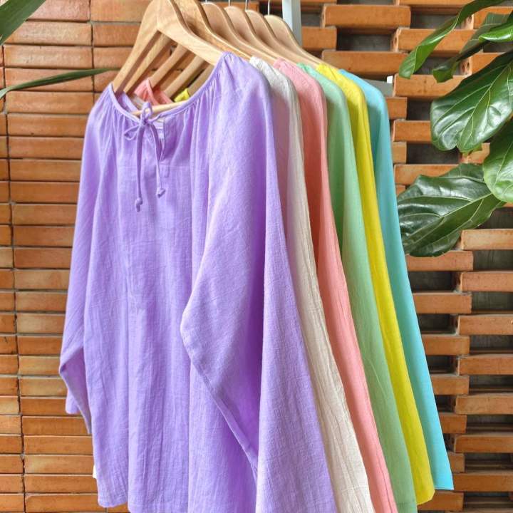 rainbow-cotton-blouse-เสื้อผูกโบว์