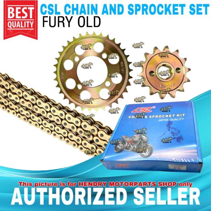Original CSL Japan Quality Gold Chain and Sprocket Set For Kawasaki FURY OLD (14T/34T 428110L