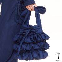 TandT - FALLING LOVE NAVY Bag RUFFLED PUFFER BAG กระเป๋าถือผ้าร่มบุนวม สายผูกโบว์ปรับความยาวสายได้ ตกแต่งรูดระบาย