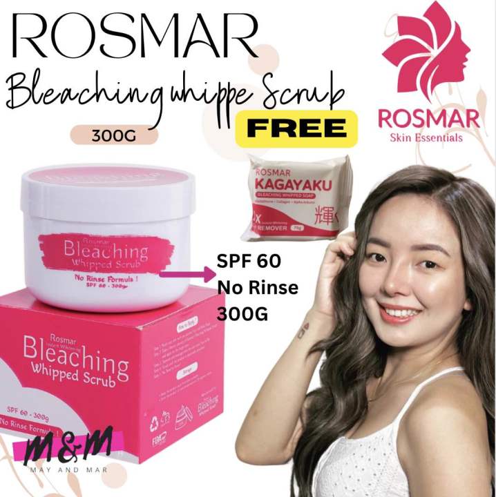 Rosmar Bleaching Whipped Scrub with free Kagayaku Soap 300grams SPF 60 No  Rinse Formula Instant Whitening Remove Dark Spot Soft Skin Face to  Toe Safe for Lactating