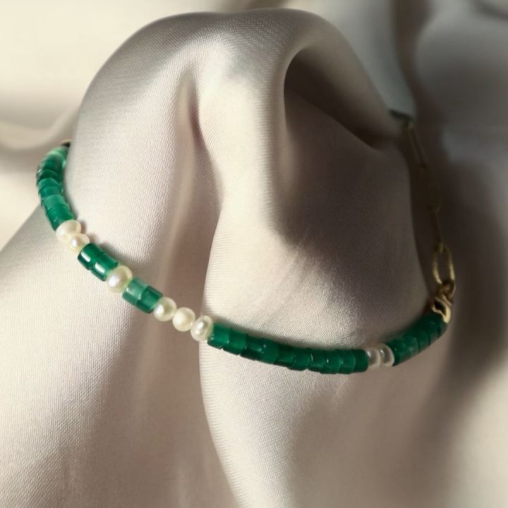 กำไลหิน-exemplum-คาลซิโดนีเขียว-green-chalcedony-และไข่มุก-pearl