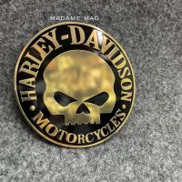 โลโก้ ฮาร์เลย์ HARLEY DAVIDSON สีทอง ชิ้นงานอลูมิเนียมบาง ขนาด 9x9cm