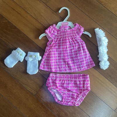 Newborn beautiful and cute combo set of pink dress with panty set for girls paired with white headband and cute white socks