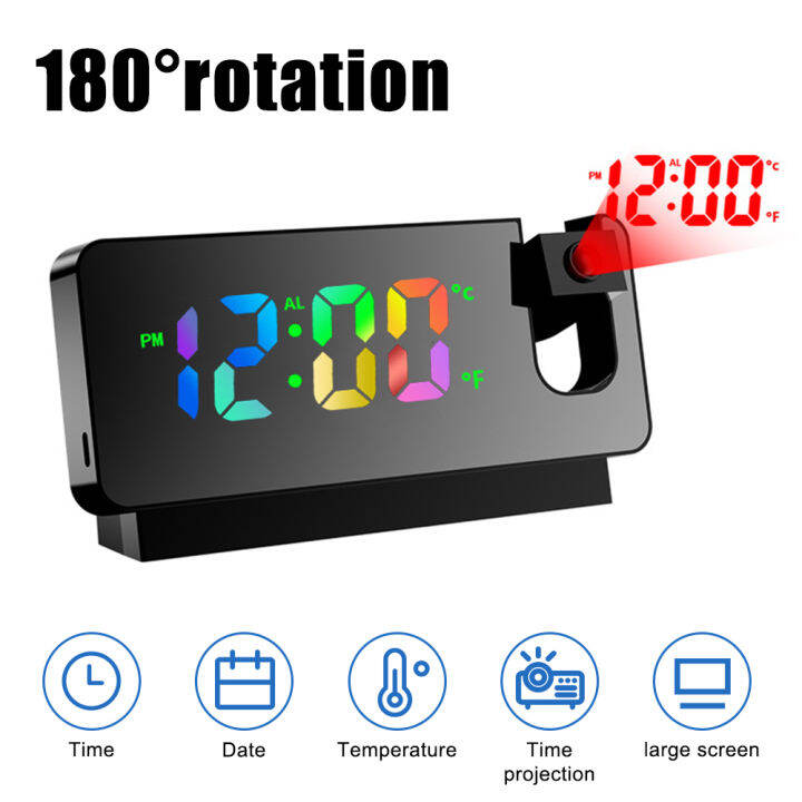 LED Digital Projection Alarm Clock For Bedroom Table Electronic Desktop ...