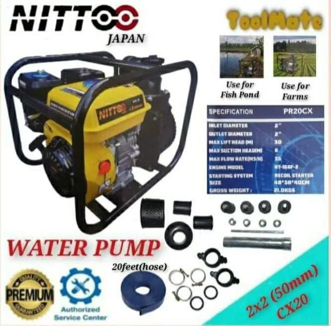 Nittoo Japan Water Pump Gasoline 4 stroke Engine 6.5HP 2x2 Warranty ...