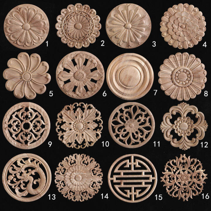 Solid Wood Carved Wood Flower round Laminate Decals Door Flower Dragon ...