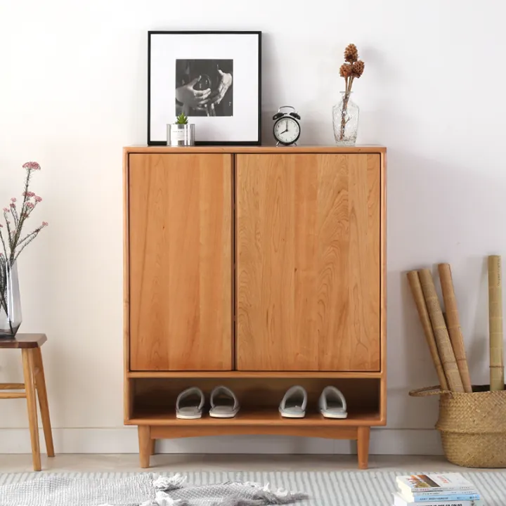 Nordic Pure Solid Wood Shoe Simple Large Capacity Oak Log