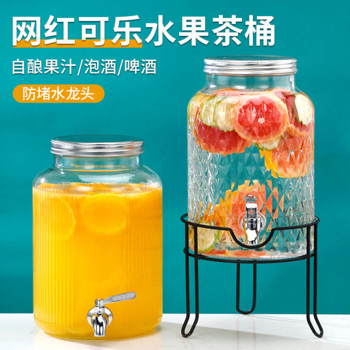 Glass Beer Barrel with Faucet Homemade Beverage Barrel Fruit Tea Barrel