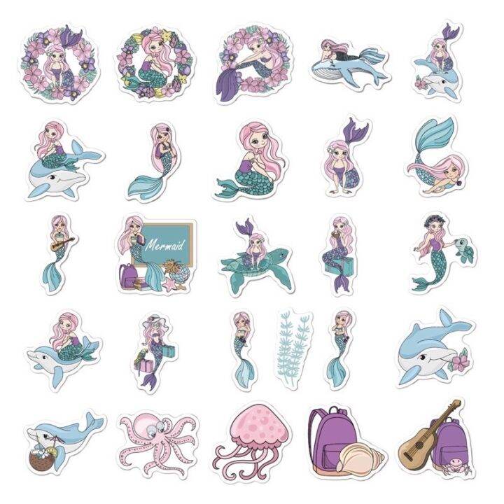 sticker-สติ๊กเกอร์-นางเงือก-225-เจ้าหญิง-50ชิ้น-น้องน่ารักมาก-ปลา-ทะเล-baby-shark-เด็ก-mermaid-เงือก-ariel-แอเรียล-เบบี้ชาร์ค