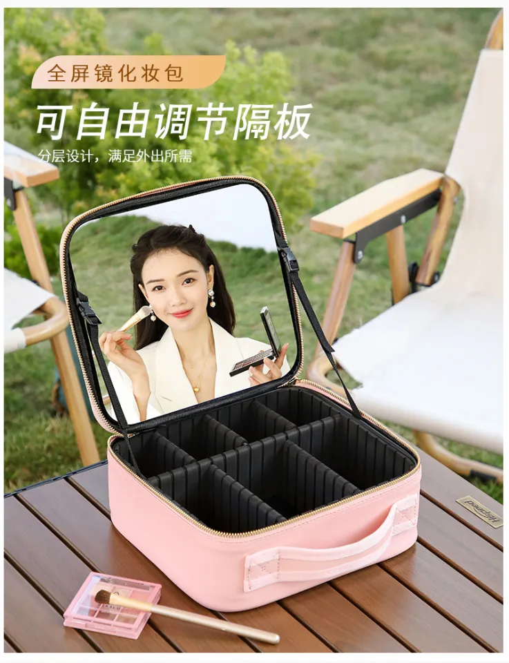 Korea LED Makeup Bag With Mirror Large Cosmetic Bag Portable Travel Pink  Storage Bag Smart Led Cosmetic Case With Mirror Light - AliExpress