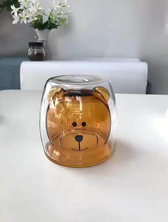 Cute Double Wall Glass Bear 300ML with LID Lazada PH