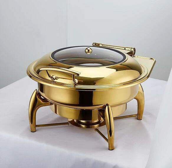 Stainless Steel Food Warmer 9l Rectangular Golden Chafing Dish Roll Top