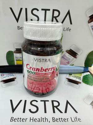 Vistra Cranberry 600 mg ดูแลกระเพาะปัสสาวะ ผิว ริ้วรอย (1ขวด 30เม็ด)