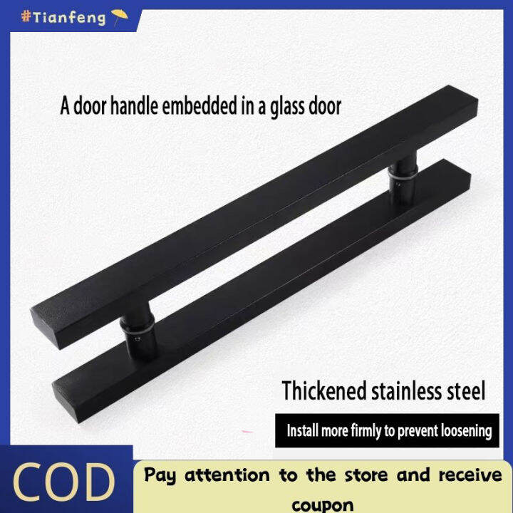 （cod）heavy Duty Stainless Steel Frosted Black Push Pull Door Handle Glass Door Wood Door Handle 0279