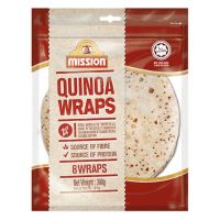 Mission Quinoa Wraps 360g 8 wraps แผ่นแป้งสำเร็จรูป แรพส์ ผสมเมล็ดควินัว ยี่ห้อมิชชั่น ปริมาณ 360 กรัม 8แผ่น