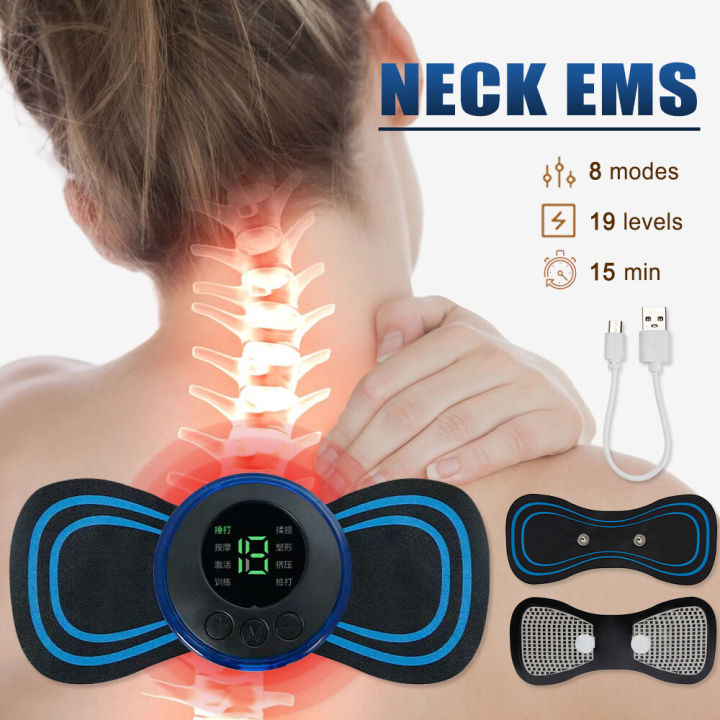 Bisa Cod Ems Neck Mini Massager Portable Alat Pijat Elektrik Terapi Leher Punggung Pinggang