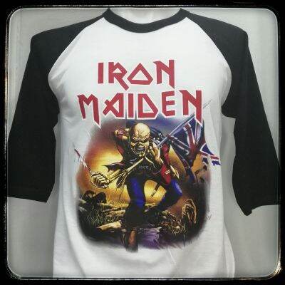 เสื้อ​วง​Iron​Maiden​แขน​สา​มส่วน​ผ้า​บาง​เสื้อขาวแขนดำ