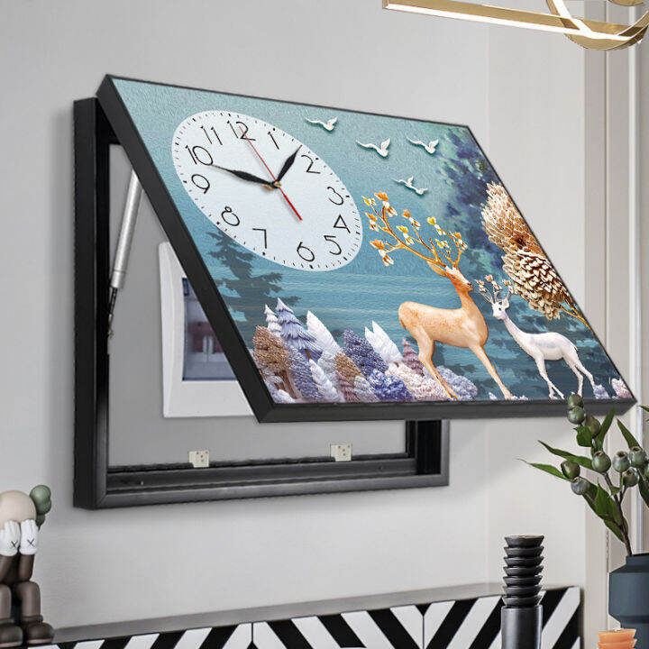 Electric Meter Box Decorative Painting with Clock Modern Minimalist