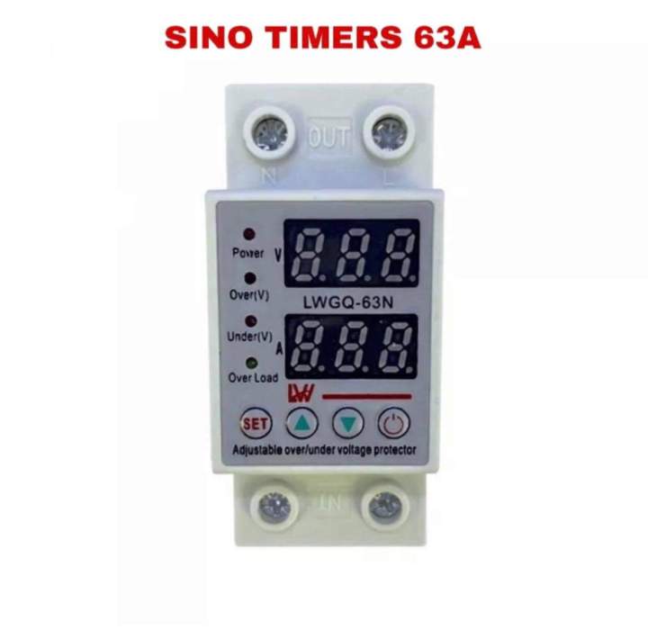 sino-timers-63a-อุปกรณ์ป้องกันไฟตก-ไฟเกิน-กระแสเกิน-1-63a-230v-ac-ปรับตั้งค่าแรงดันสูงต่ำ-ค่ากระแส-หน่วงเวลา-พร้อมส่งจากไทย