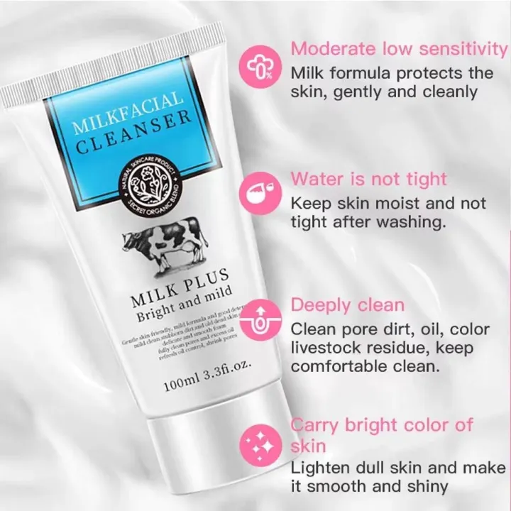 Milk facial wash cleanser bright and mild cleansing face skin care smooth and soft moisture