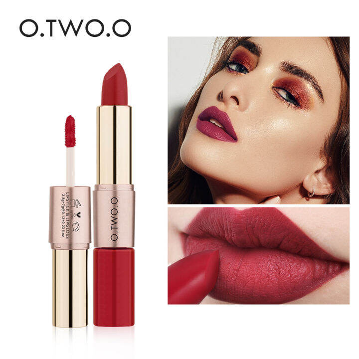 O.TWO.O Lipstick 12 Colors Lip Gloss 2 in 1 Lip Tint Waterproof Long ...