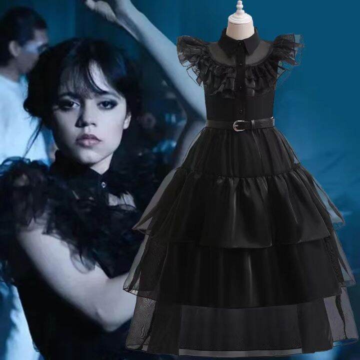 Children's clothes Wednesday Addams Dress Black Cosplay School Dance
