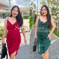 เดรสสาวอวบ เดรสซาตินคอถ่วงรูดข้าง?SATIN DRESS?