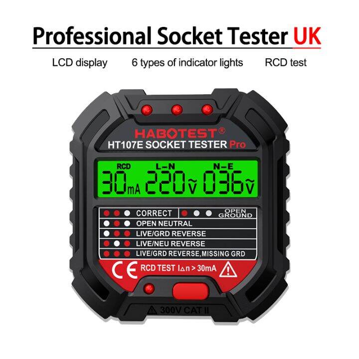 HT107E UK Digital Socket Tester RCD 65Hz 90250V Automatic Circuit