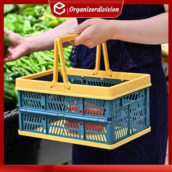 folding Plastic Basket with Handle Kitchen Laundry Toiletries Organizer