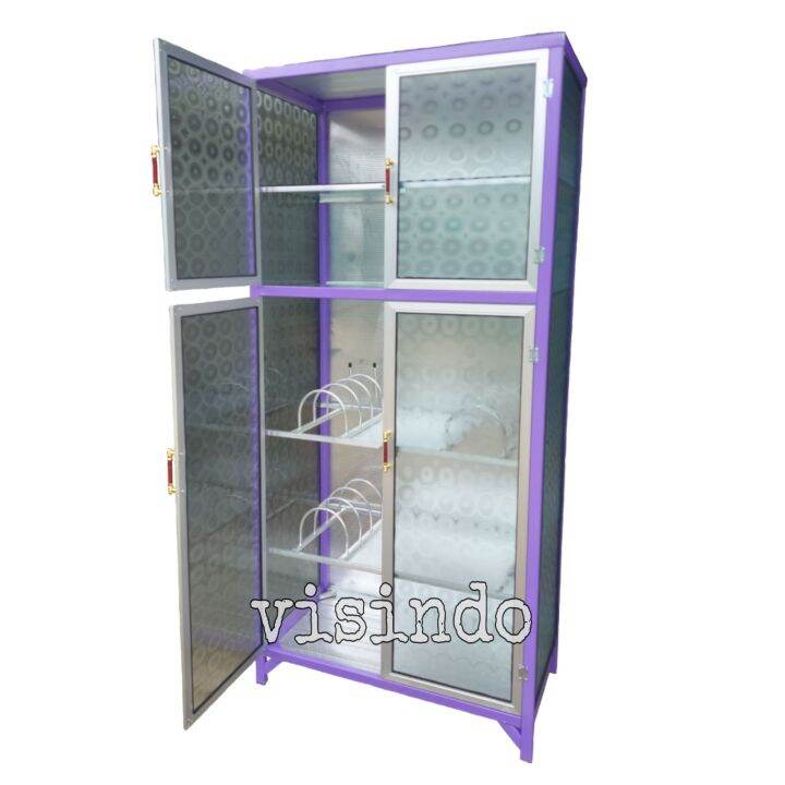 rak aluminium kaca full box tertutup 2 pintu alas keramik | Lazada