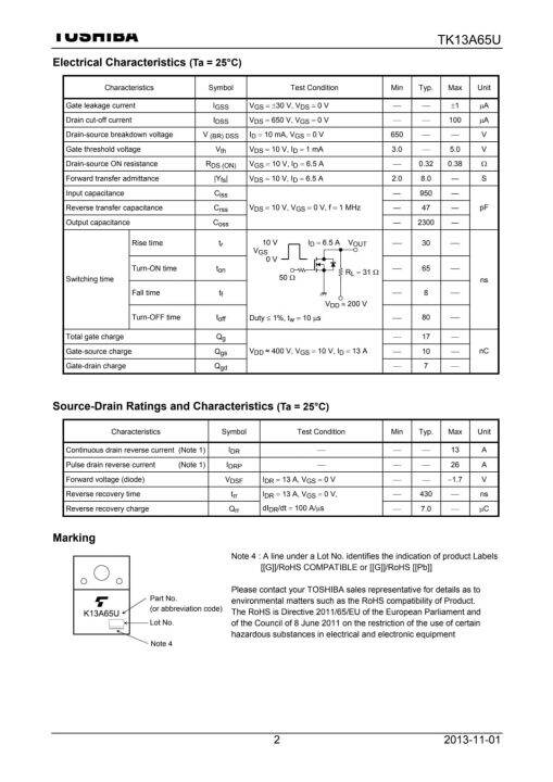 มอสเฟต-13a65u-มอสเฟต-mosfet-k13a65u-13a-650v-n-ch-ยี่ห้อ-toshiba-แท้