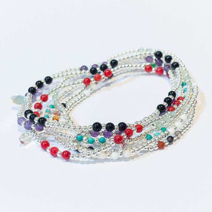 bmore-bracelet-elastic-with-18-stones-สร้อยข้อมือลูกปัดหินสี-เงินแท้