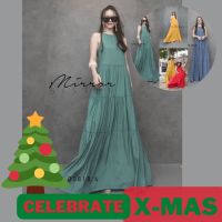 (นางแบบใส่ชุดขาย) (ธีม X-Mas) XM Sea Beach &amp; Ocean Maxi DreSs เด่นกว่ามหาสมุทร ต้องชุดนี้ เดรสแซ่บๆ แม็กซี่เดรส สุดเก๋ เดรสยาวแขนกุด ทรงเอ ด้านหลังผูกโบว์ เดรสยาวววแซ่บๆ เฟรชๆ **งดรับลค.ดราม่า