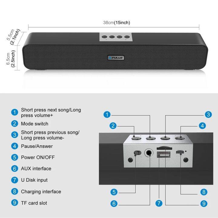 puluz-soundbar-wired-and-wireless-bluetooth-home-surround-speaker-for-pc-theater-tv-speaker-ลำโพงบลูทูธ-เสียงดีมาก