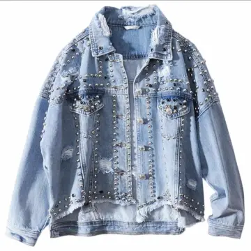 Plus size ripped jean on sale jacket