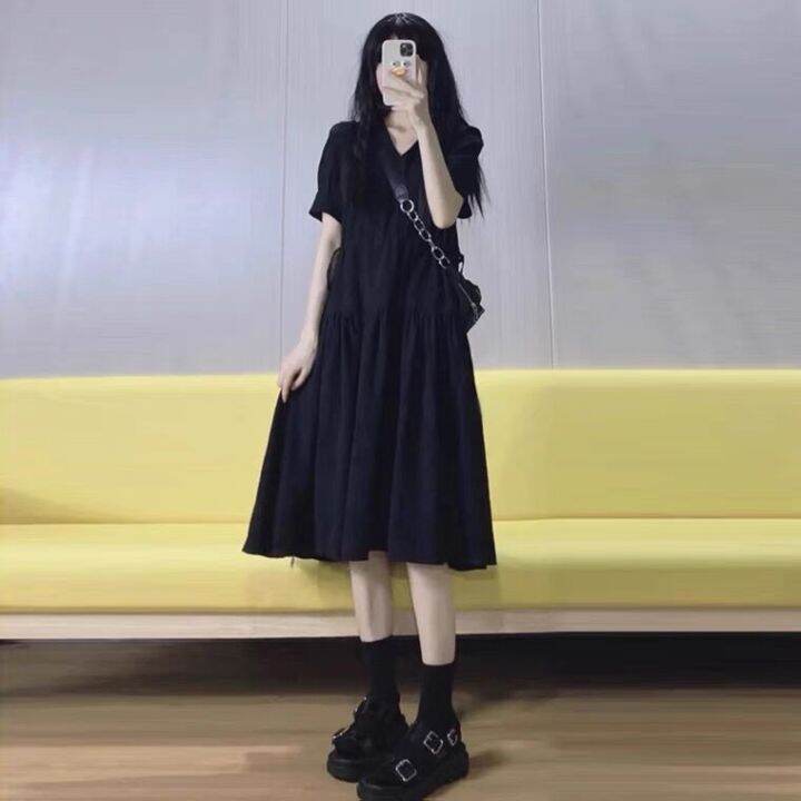 New Style Niche Design Vneck Black Dress Korean Style Gentle Elegant Fancy Black Dress Women's