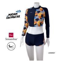 (Size L,XL) ชุดว่ายน้ำผู้หญิงแขนยาว กางเกงขาสั้น สีสดใส ของBSC Streamline