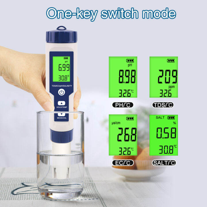 EZ-9909 5 in 1 TDS/EC/PH/Salinity/Temperature Meter Digital Water ...