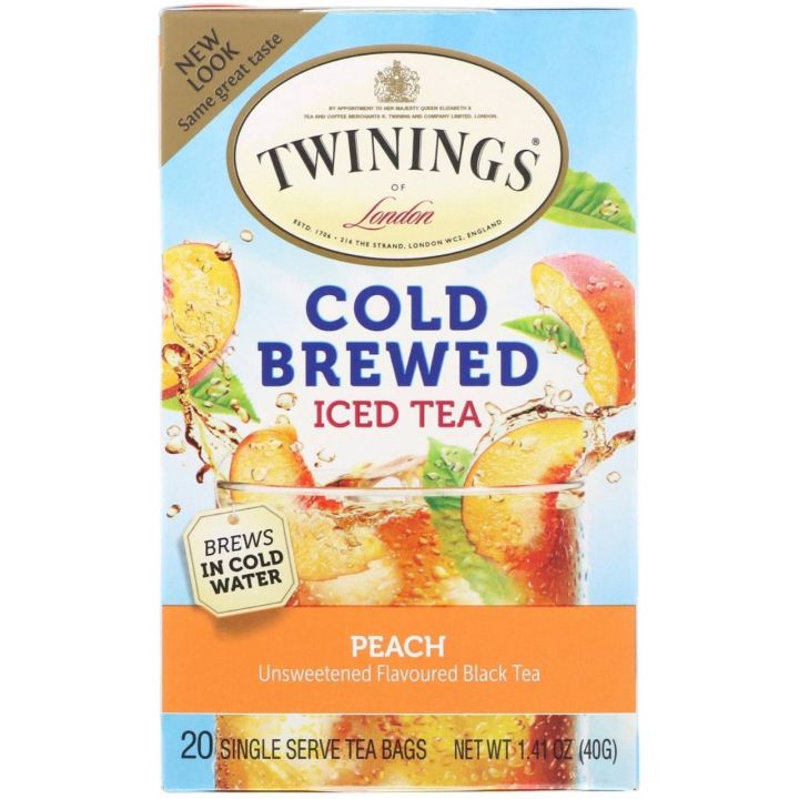 ชา ทไวนิงส์ Twinings, Cold Brewed Iced Tea, Peach, 20 Tea Bags, ชาพีช​ ชาสมุนไพร​ ชาเพื่อสุขภาพ