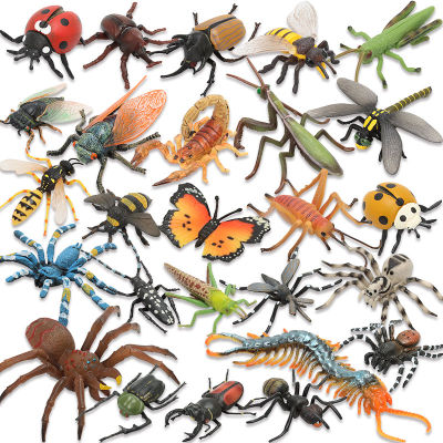 โมเดลแมลงของเล่นสัตว์จำลองสำหรับเด็กผีเสื้อผึ้งแมงมุมตั๊กแตนตั๊กแตนตำข้าวเต่าทองแมลงปอแมงป่อง