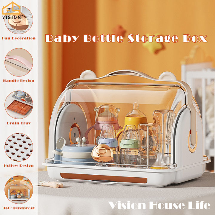 Baby Bottle Drying Rack Storage, Large Nursing Bottle Storage Box Organizer  with Cover, Portable Kitchen Cabinet Organizer, Durable countertop Dryer