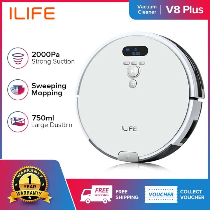 [SG Stock] ILIFE V8 plus Robotic Vacuum Cleaner Sweep&Wet Mopping 2000pa Strong Suction Power RoboVac 750ml Large Dustbin With Electrowall Virtual Wall Multiple Cleaning Mode Sofa Clean Pets Hair for Home Auto Charge Robot Vaccum Cleaner For Office House