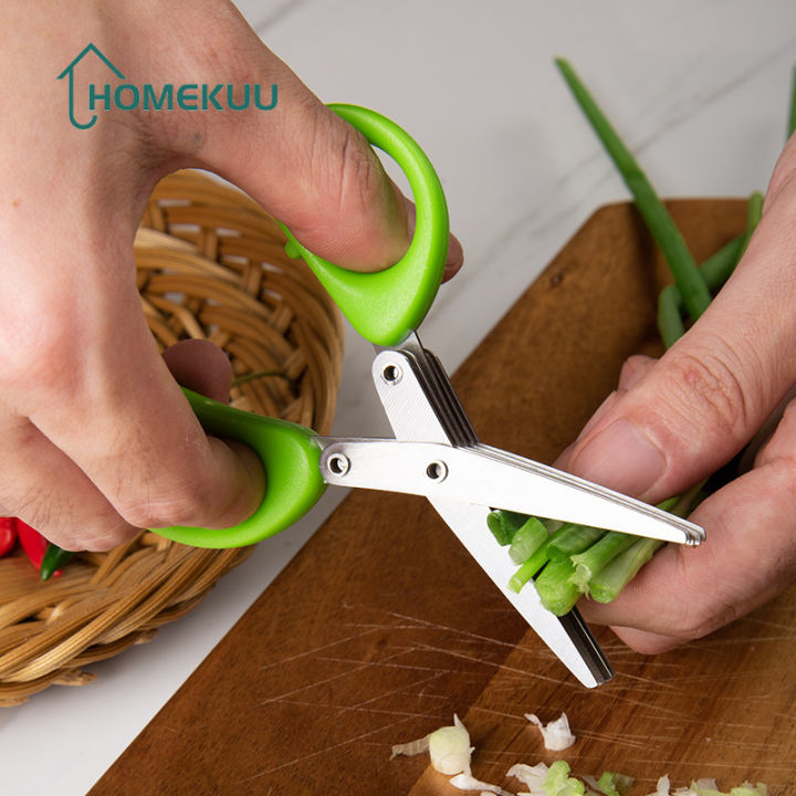 Herb Scissors Multipurpose 5 Blade Kitchen Herb Shears Herb Cutter with Safety Cover and Cleaning Comb for Chopping Basil Chive Parsley