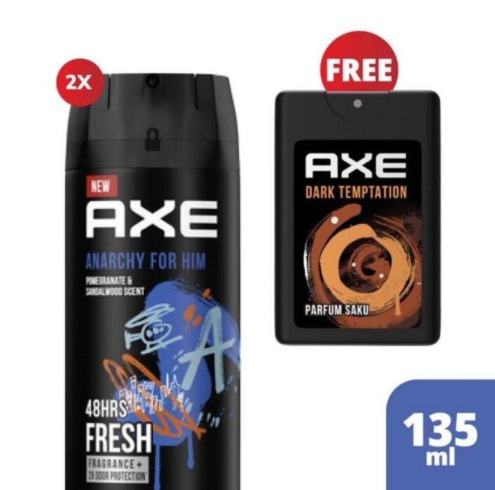 Axe Deodorant Body Spray Anarchy For Him 2pc + Parfum Saku Dark