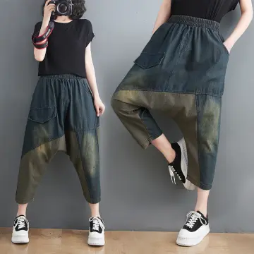 Vintage Green Home Capri Pants for Women 2024 Autumn Lace Up Soft Cotton  Bloomers Baggy Harem Trousers Loose Women's Joggers