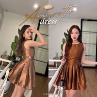 FLAT2112 FF0329 : AMARETTO DRESS เดรสผ้าไหม เดรสแขนสั้นคอกลมแขนกุด