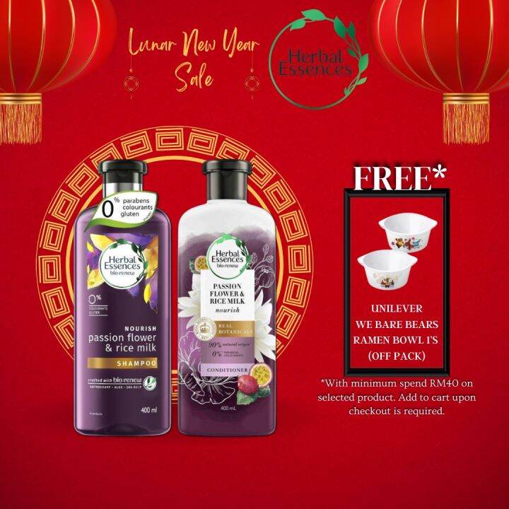 Herbal Essences Shampoo & Conditioner Biorenew Passion Flower & Rice Milk Nourish 400ml Lazada