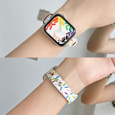 Psnld สายนาฬิกาสำหรับ iwatchs8/7/6สายนาฬิกา applewatchse หนังแท้แบบใหม่สายนาฬิกาหนังสำหรับ s8s7s6s5สายนาฬิกาสำหรับผู้หญิงที่สร้างสรรค์สำหรับโดราเอมีนสำหรับฤดูร้อน