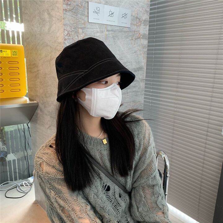 หมวกบักเก็ตแฟชั่นสไตล์เกาหลีทรงเอชายหญิงใส่ได้